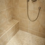 Shower seat and pebble tile floor